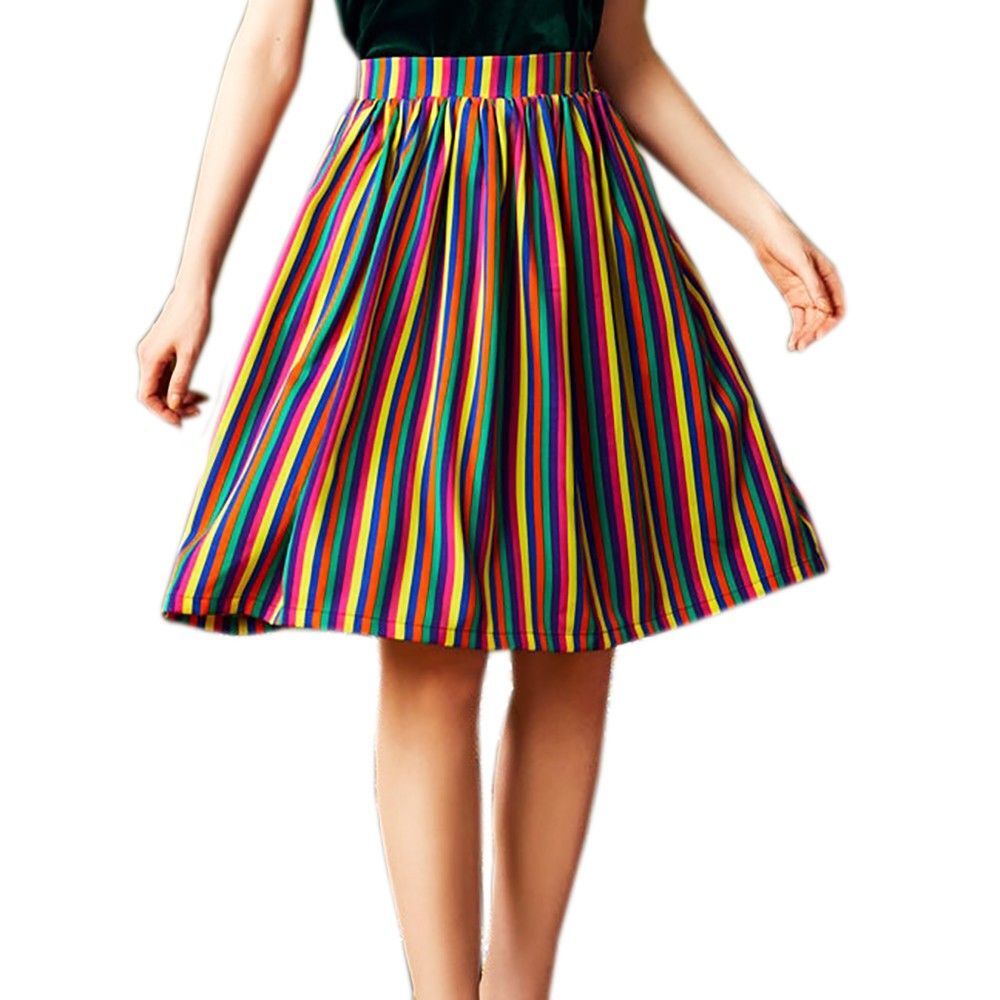 ModCloth More Than Charming A-Line Skirt Size L Ribbon Candy Stripes Pockets NEW